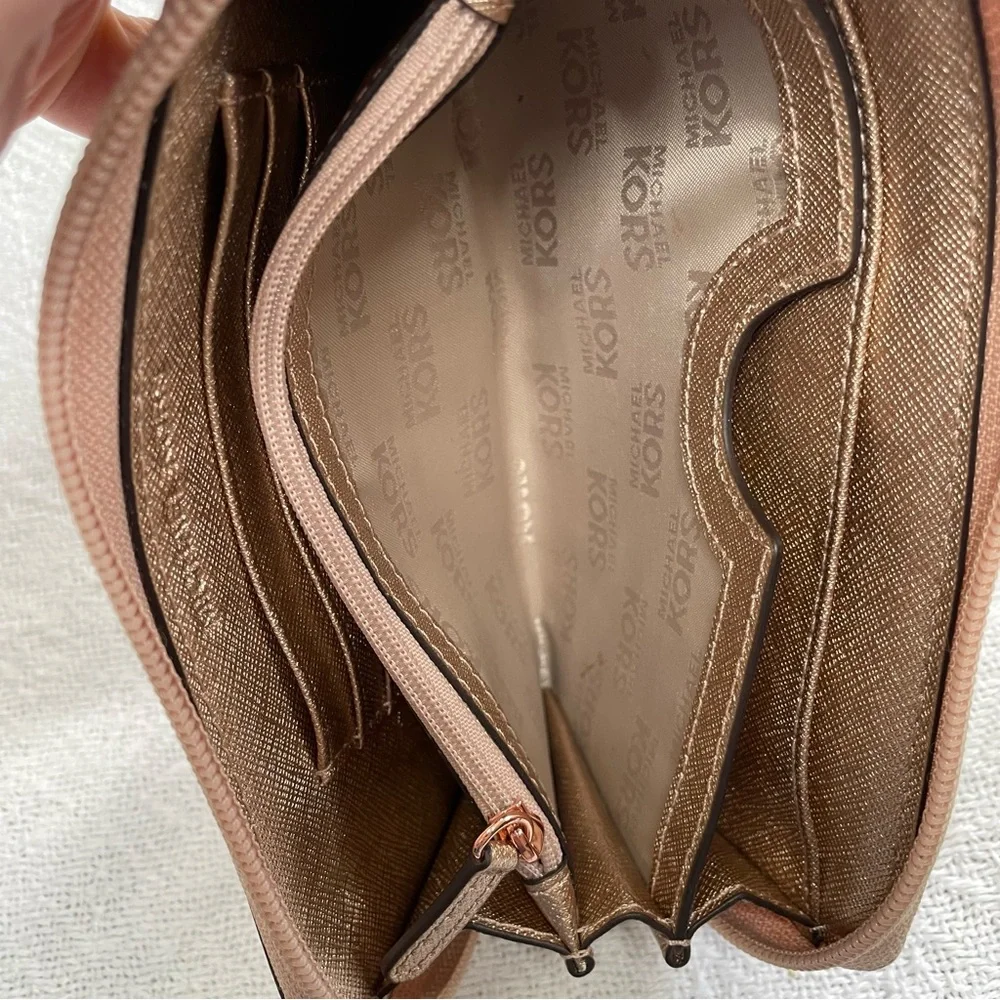 Michael Kors Gold Wristlet Wallet with Rose Gold features- Jet‎ Set